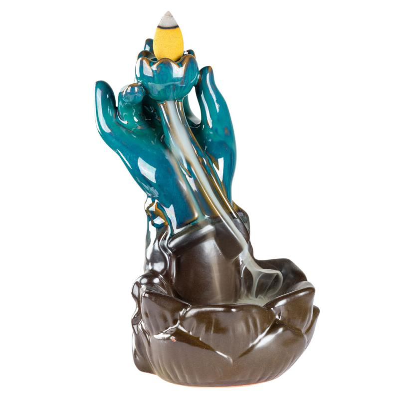 LARGE MUDRA HAND WITH LOTUS BACKFLOW CONE BURNER