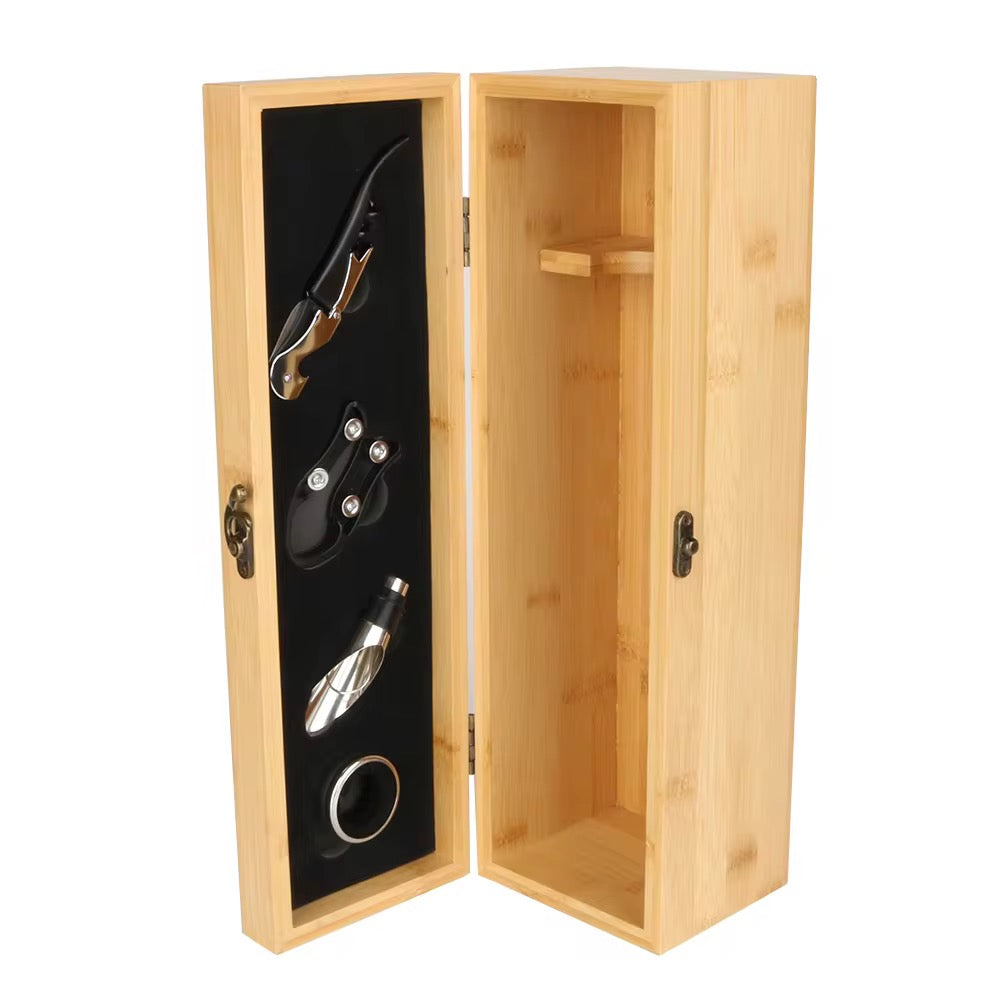 Eco-Luxury Bamboo Wine Gift Set | 5-Piece Bar Tool Kit with Corkscrew & Free Sustainable Custom Label