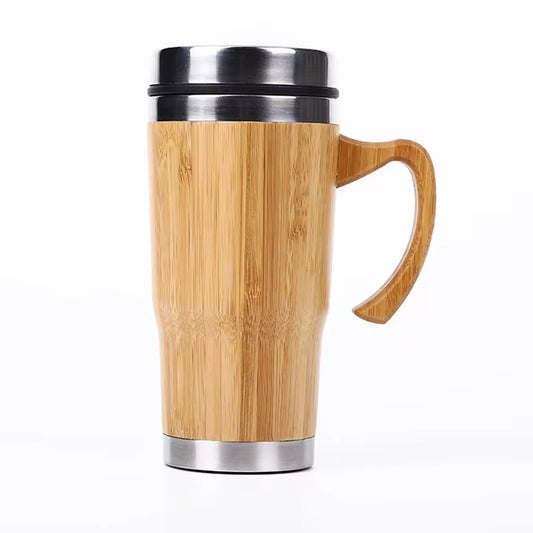 Bamboo Tumbler with Handle | Eco-Friendly Reusable Cup with Custom Label