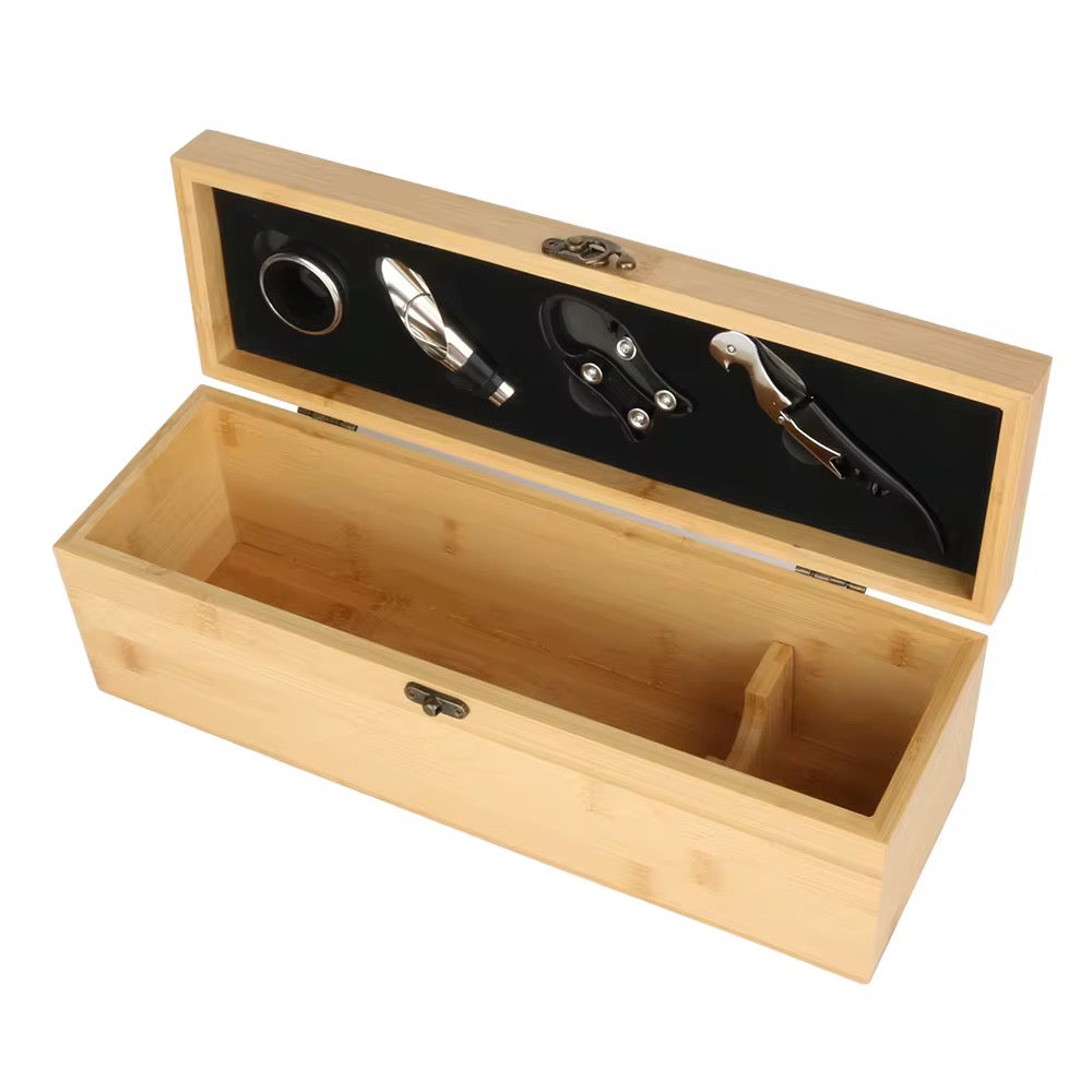 Eco-Luxury Bamboo Wine Gift Set | 5-Piece Bar Tool Kit with Corkscrew & Free Sustainable Custom Label