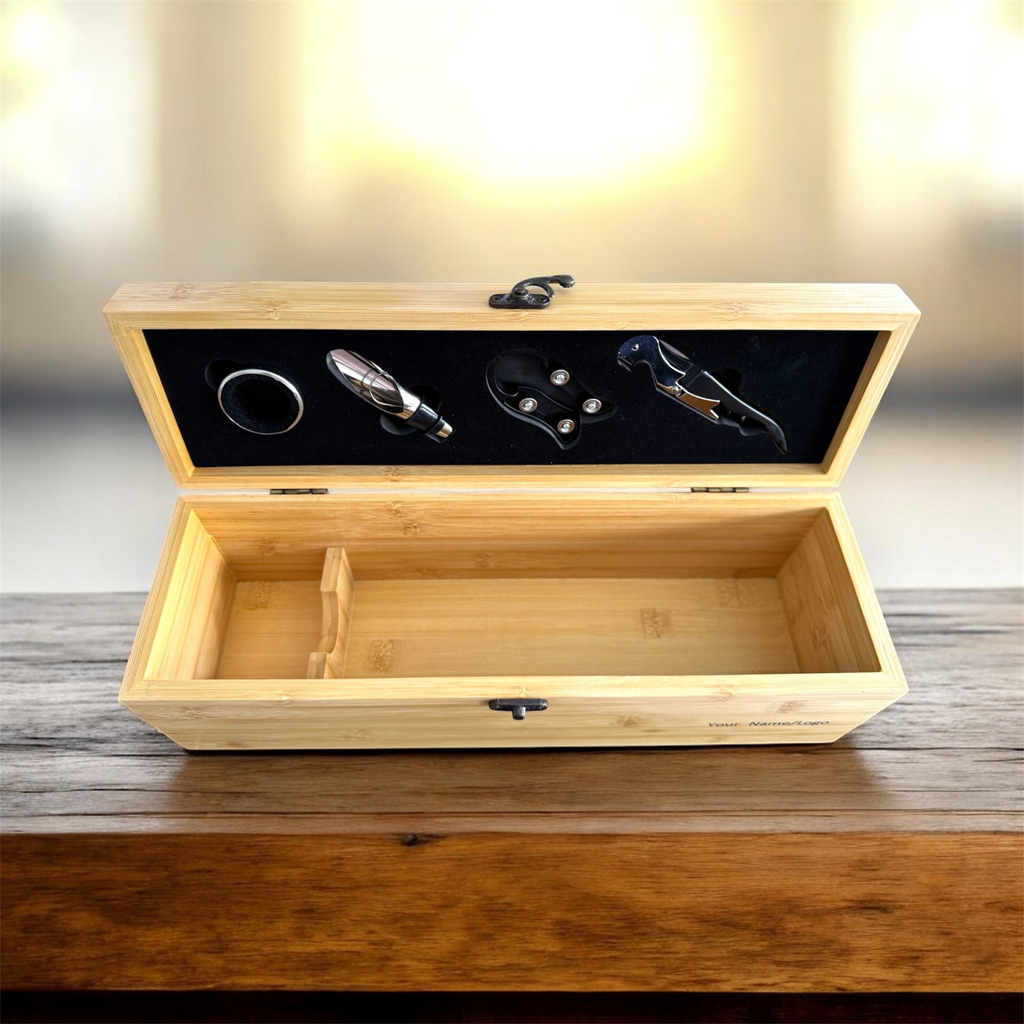 Eco-Luxury Bamboo Wine Gift Set | 5-Piece Bar Tool Kit with Corkscrew & Free Sustainable Custom Label