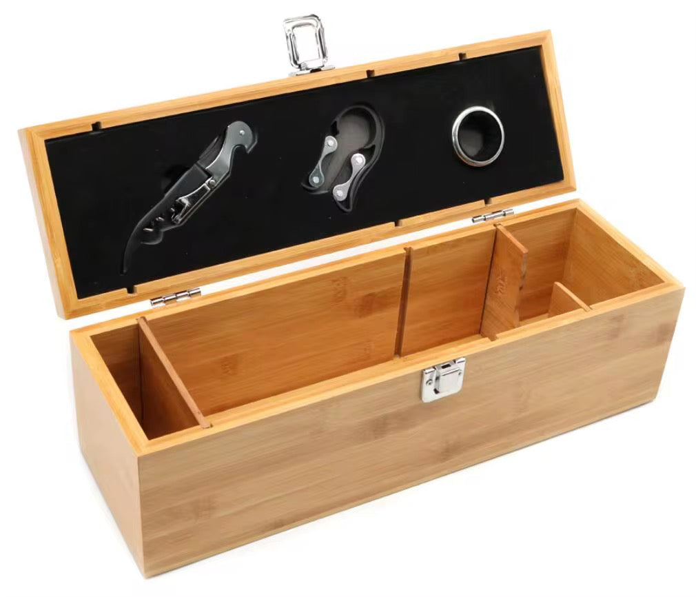 Eco-Luxury Bamboo Wine Gift Set | 5-Piece Bar Tool Kit with Corkscrew & Free Sustainable Custom Label