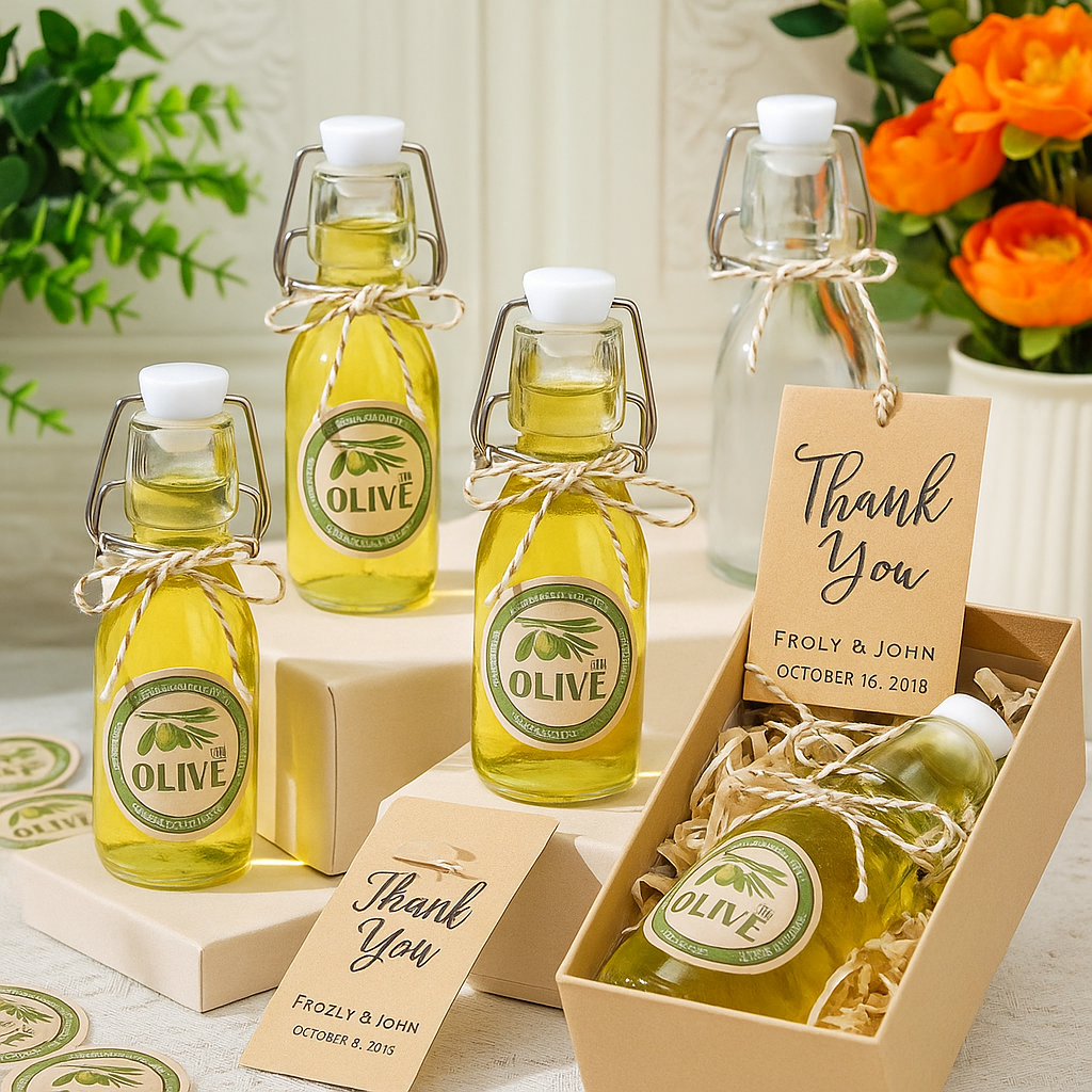 Olive Oil Favors with Personalized Card