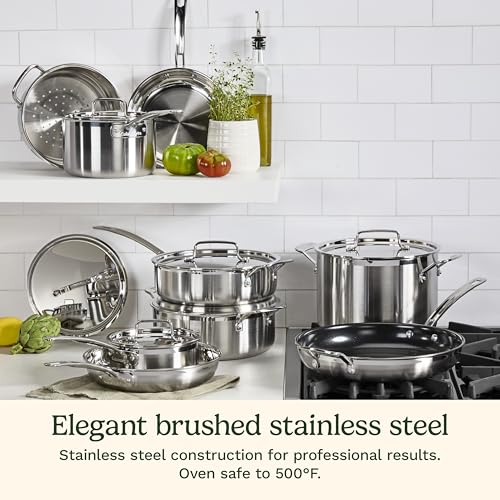 Cuisinart 12-Piece Cookware Set, MultiClad Pro Triple Ply Stainless Steel Cookware Set, Heat Surround Technology, Cool Grip Stick Handles, Oven Safe Up to 500°F, MCPS-12N, Silver