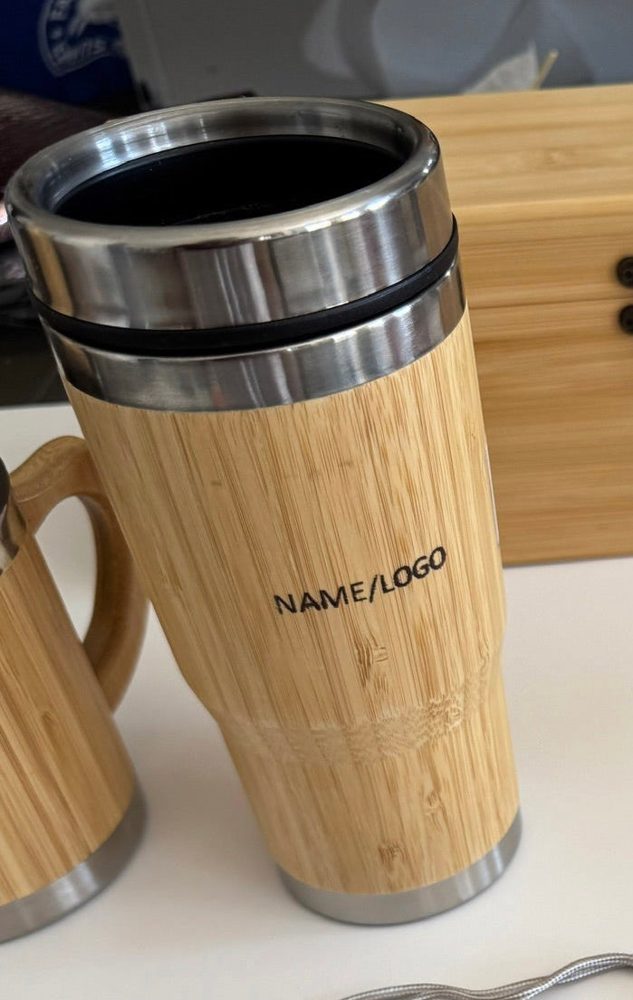 Bamboo Tumbler with Handle | Eco-Friendly Reusable Cup with Custom Label