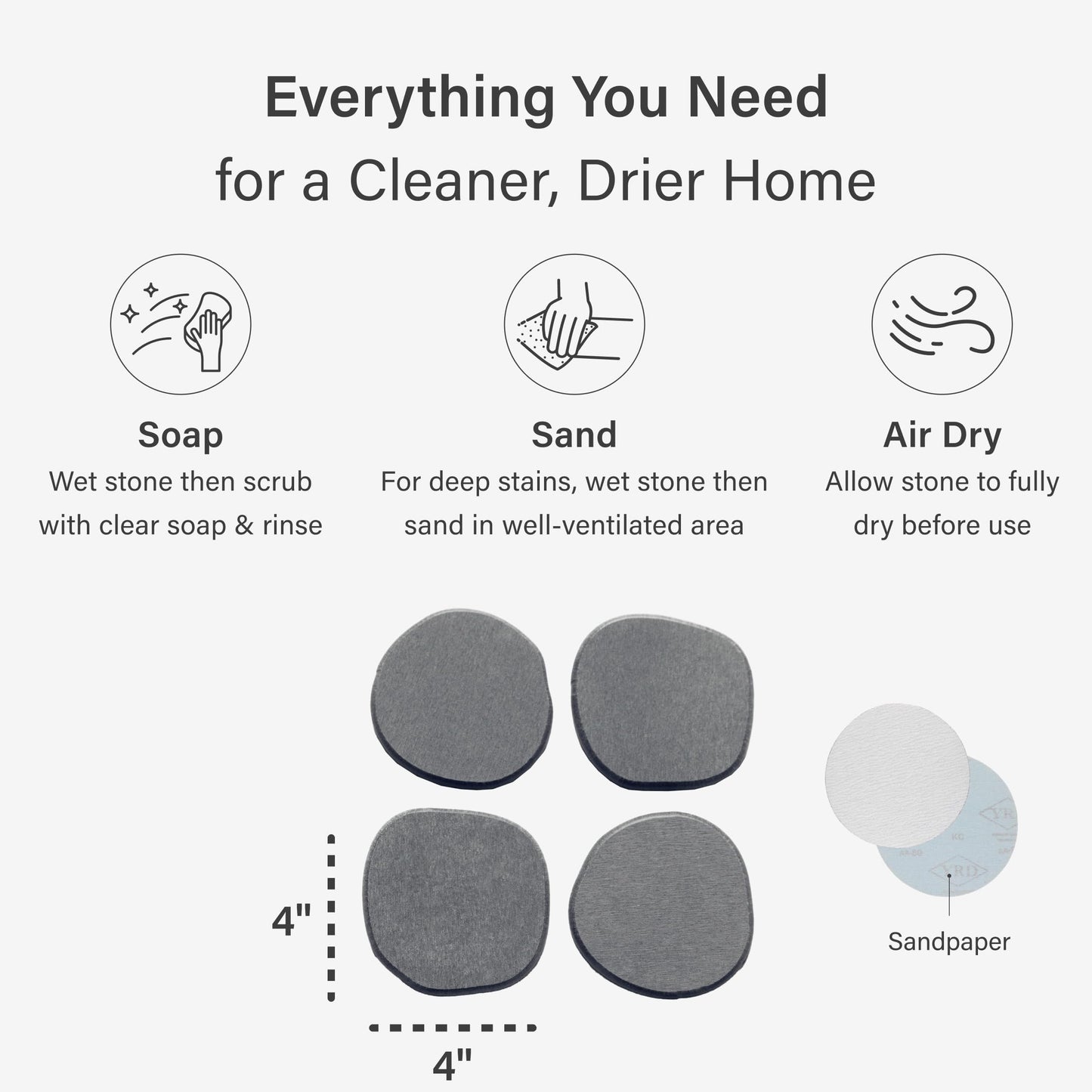 Dorai Home Stone Coaster Set – 4 Absorbent Diatomite Coasters for Instant Drying, Modern Design, Slate Stone