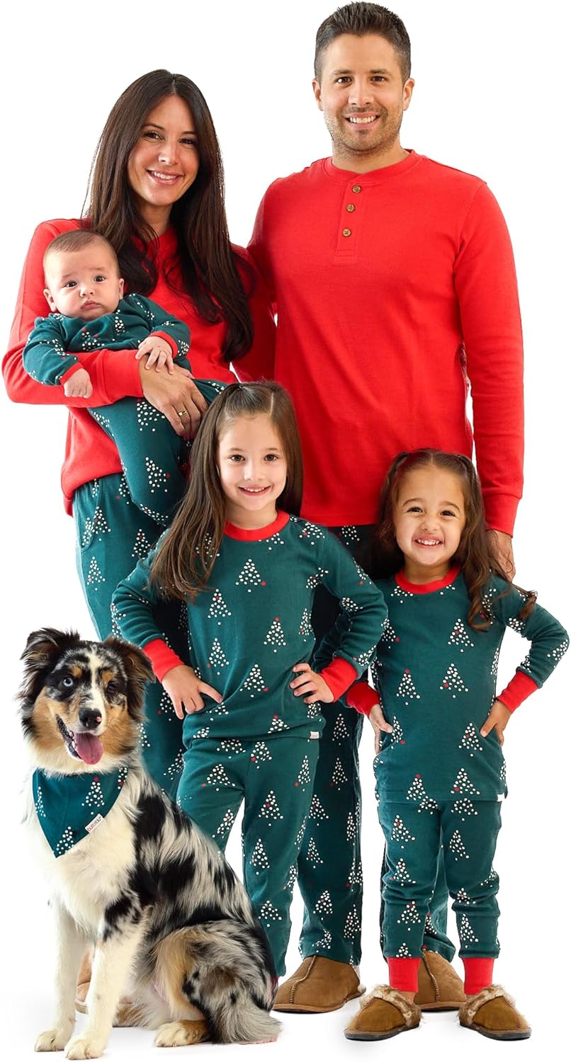 JAMIE Matching Family Jammies Holiday Pajamas 100% Organic Cotton PJs Adults, Kids, Toddlers, Baby, Pets