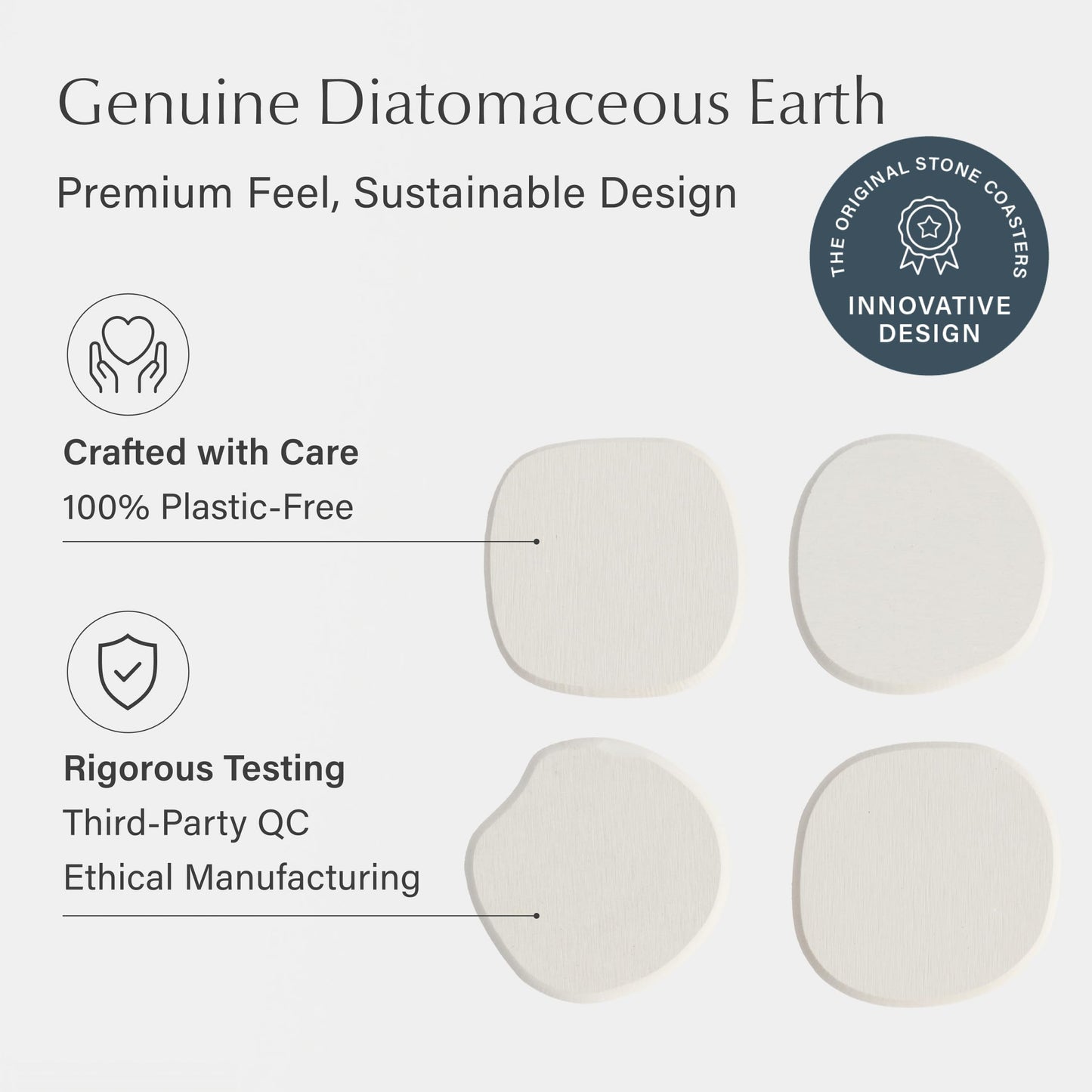 Dorai Home Stone Coaster Set – 4 Absorbent Diatomite Coasters for Instant Drying, Modern Design, Slate Stone