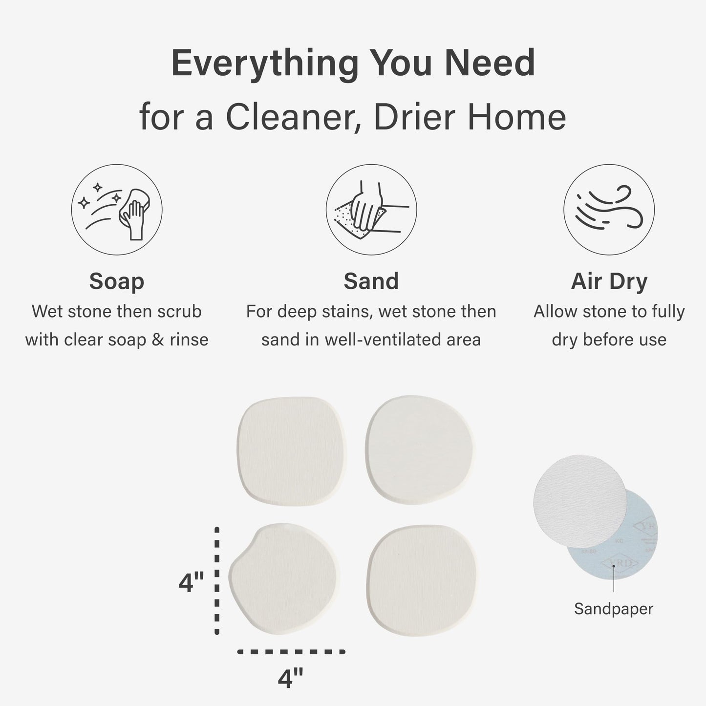 Dorai Home Stone Coaster Set – 4 Absorbent Diatomite Coasters for Instant Drying, Modern Design, Slate Stone