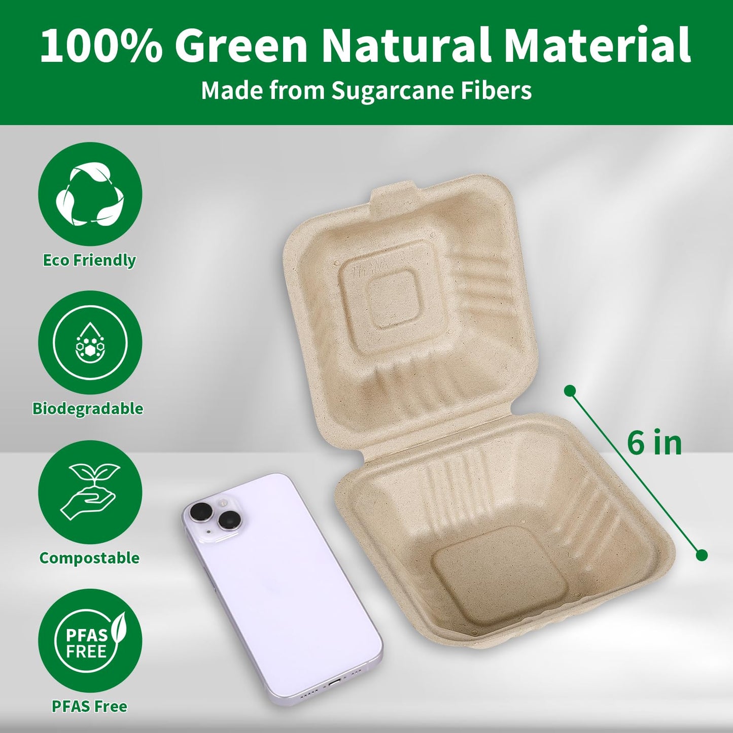 Aricsen 100 Pack 3 Compartment Compostable 8x9 Inch Takeout Lunch Box Containers with Lid To Go Take Out Clamshell for Food, Disposable Eco-Friendly Biodegradable Bagasse, PFAS-Free, Brown