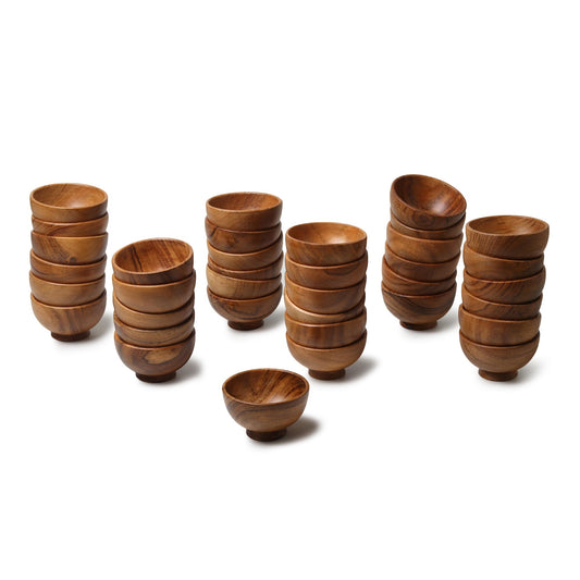 Set of 6 Acacia wood small bowls, 4 fl oz 3.2 * 2 inches | Hand carved small dipping bowls for sauce, salsa. Little bowls for ingredient prep, spices | Charcuterie boards accessories