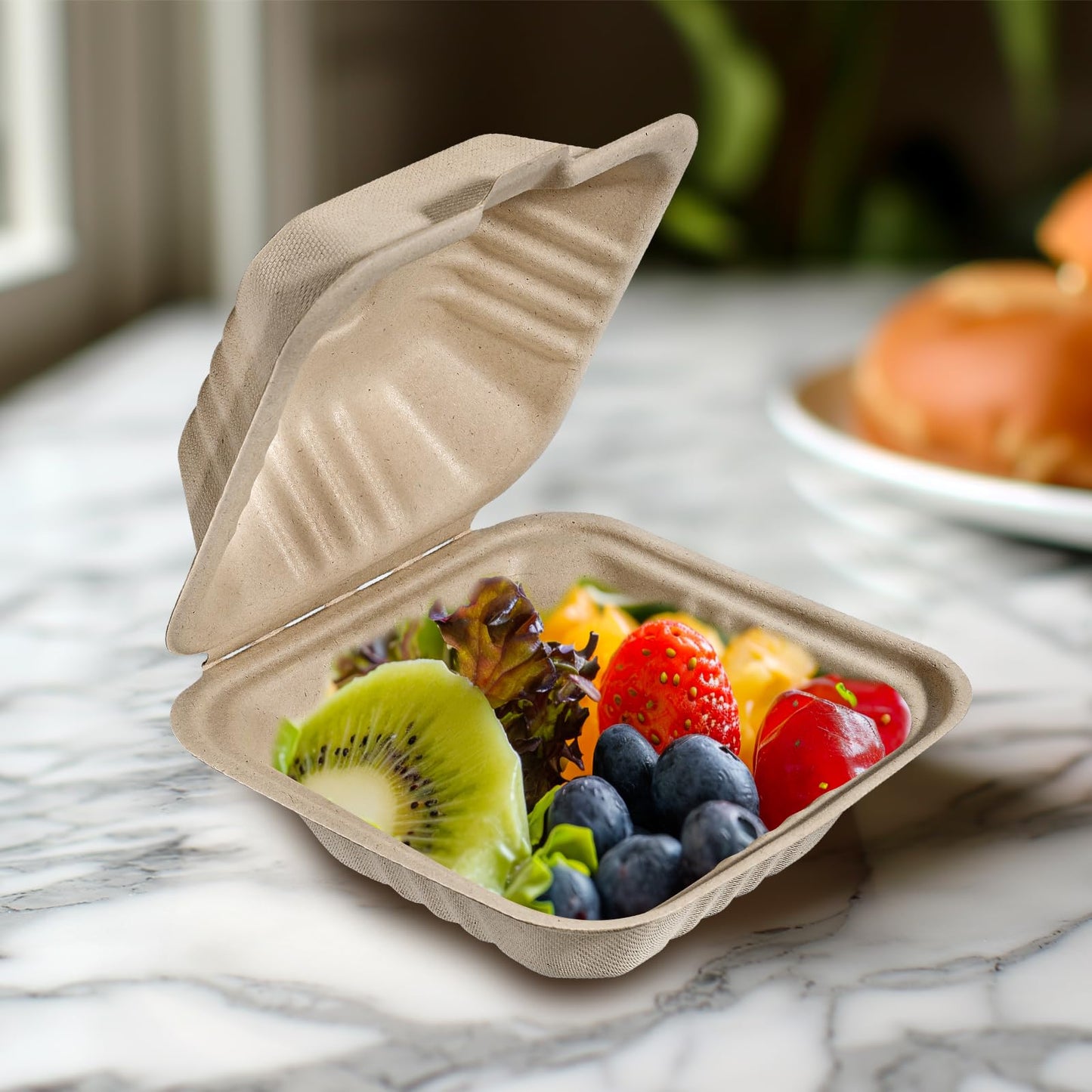 Aricsen 100 Pack 3 Compartment Compostable 8x9 Inch Takeout Lunch Box Containers with Lid To Go Take Out Clamshell for Food, Disposable Eco-Friendly Biodegradable Bagasse, PFAS-Free, Brown