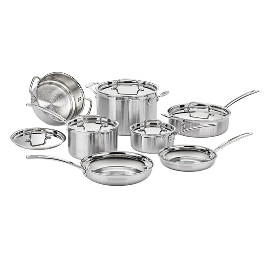 Cuisinart 12-Piece Cookware Set, MultiClad Pro Triple Ply Stainless Steel Cookware Set, Heat Surround Technology, Cool Grip Stick Handles, Oven Safe Up to 500°F, MCPS-12N, Silver