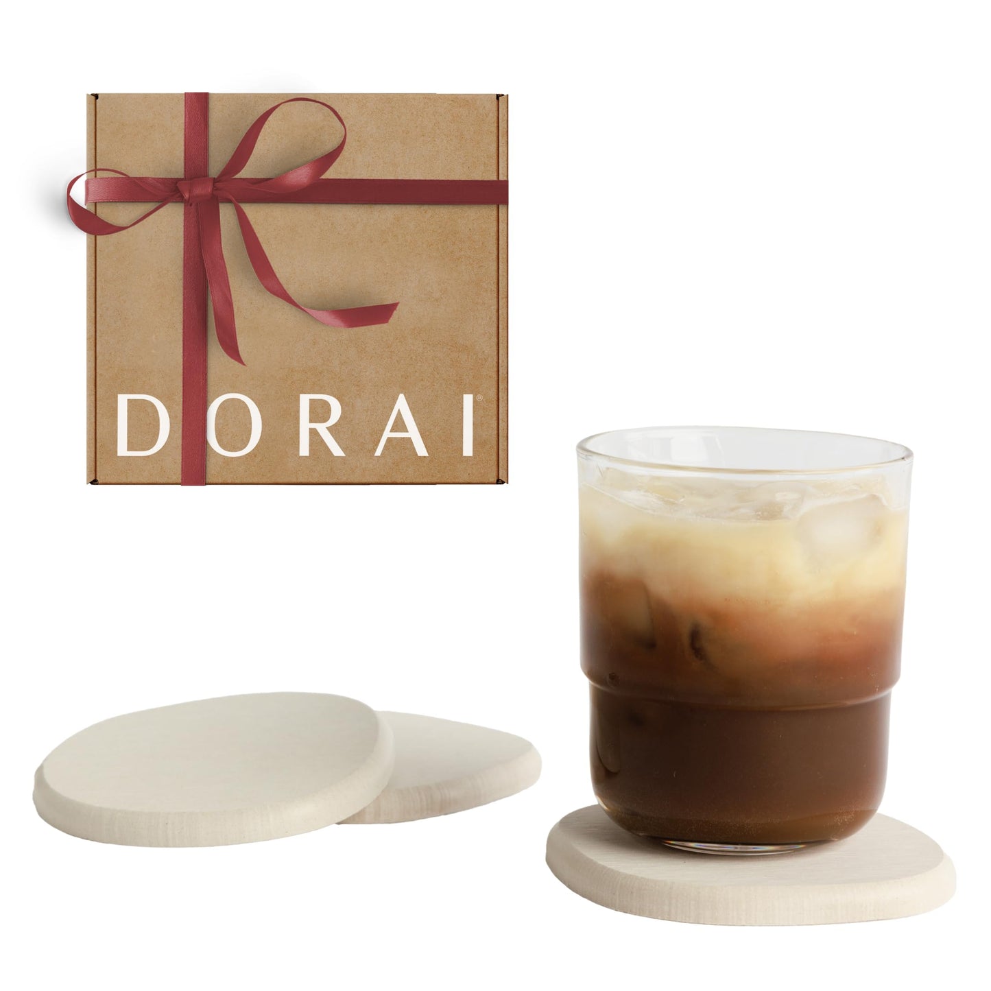 Dorai Home Stone Coaster Set – 4 Absorbent Diatomite Coasters for Instant Drying, Modern Design, Slate Stone