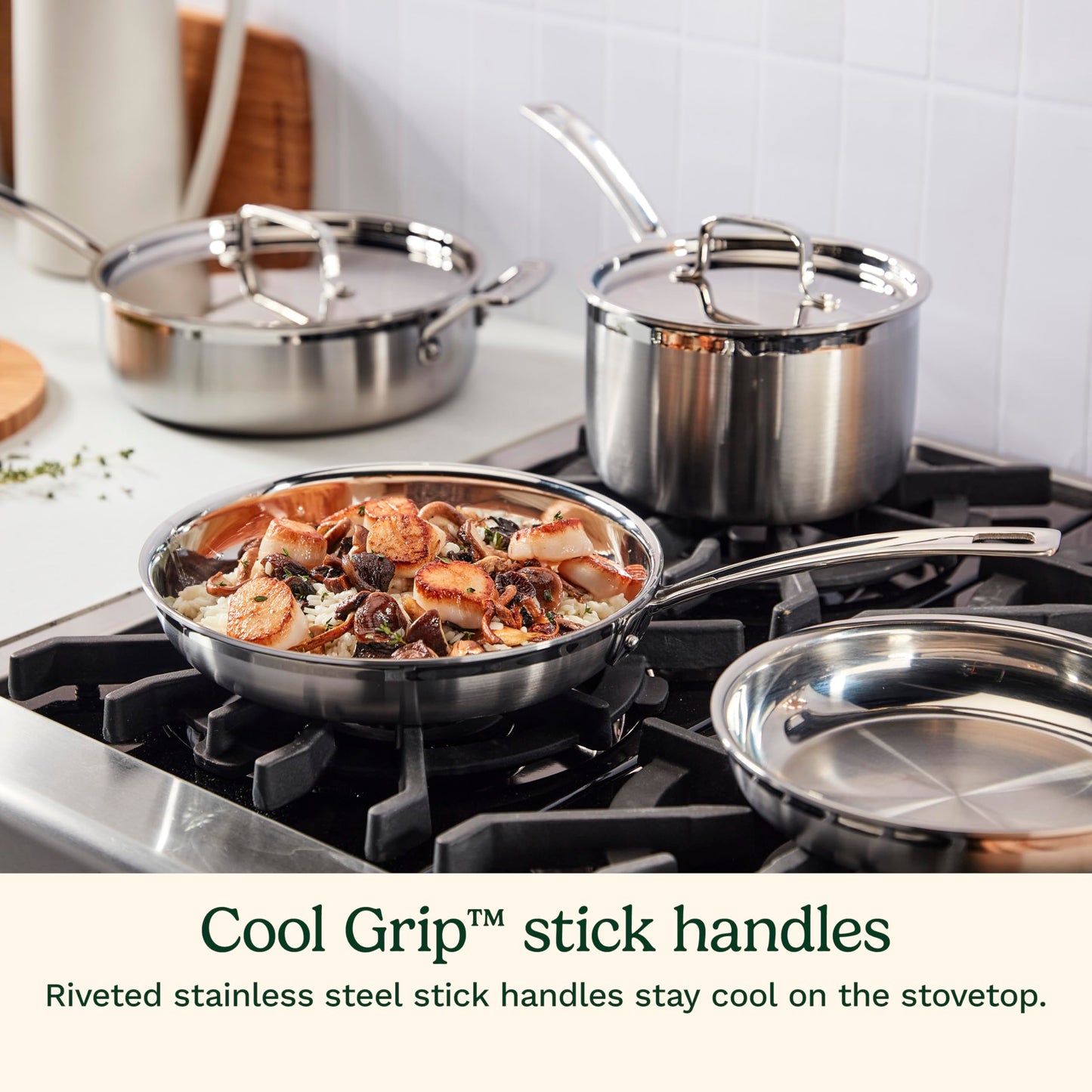 Cuisinart 12-Piece Cookware Set, MultiClad Pro Triple Ply Stainless Steel Cookware Set, Heat Surround Technology, Cool Grip Stick Handles, Oven Safe Up to 500°F, MCPS-12N, Silver