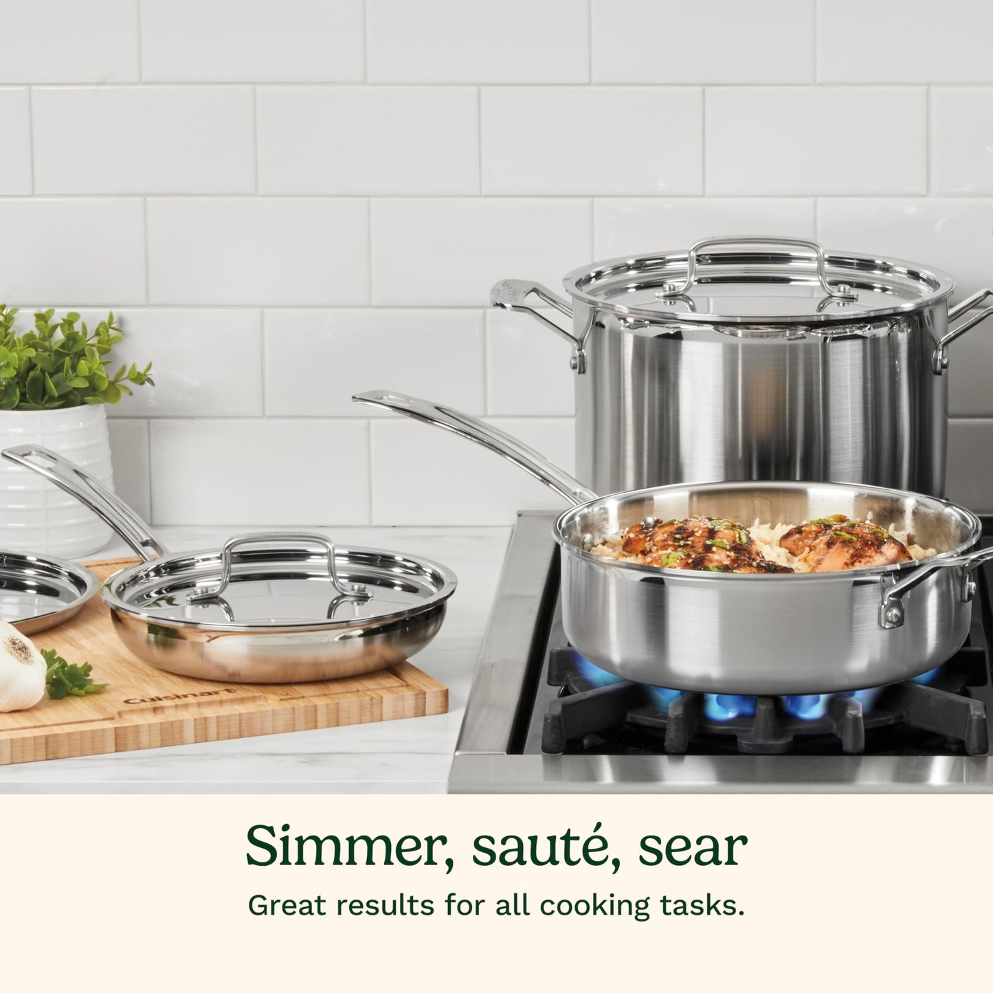 Cuisinart 12-Piece Cookware Set, MultiClad Pro Triple Ply Stainless Steel Cookware Set, Heat Surround Technology, Cool Grip Stick Handles, Oven Safe Up to 500°F, MCPS-12N, Silver