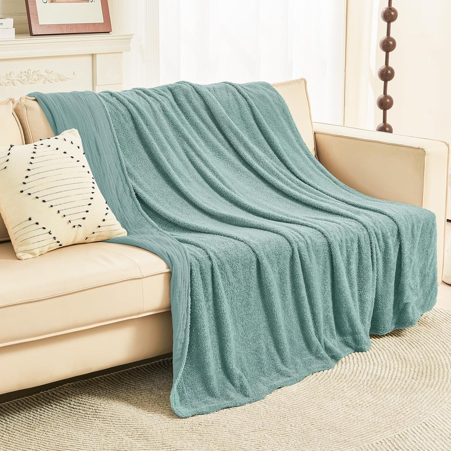 EMME Muslin Throw Blanket 100% Cotton Blankets for Couch Breathable Gauze All Season Soft and Lightweight Pre-Washed (Teal, 50"x70")