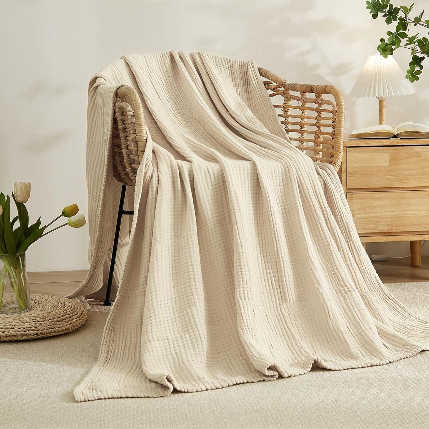 EMME Muslin Throw Blanket 100% Cotton Blankets for Couch Breathable Gauze All Season Soft and Lightweight Pre-Washed (Teal, 50"x70")