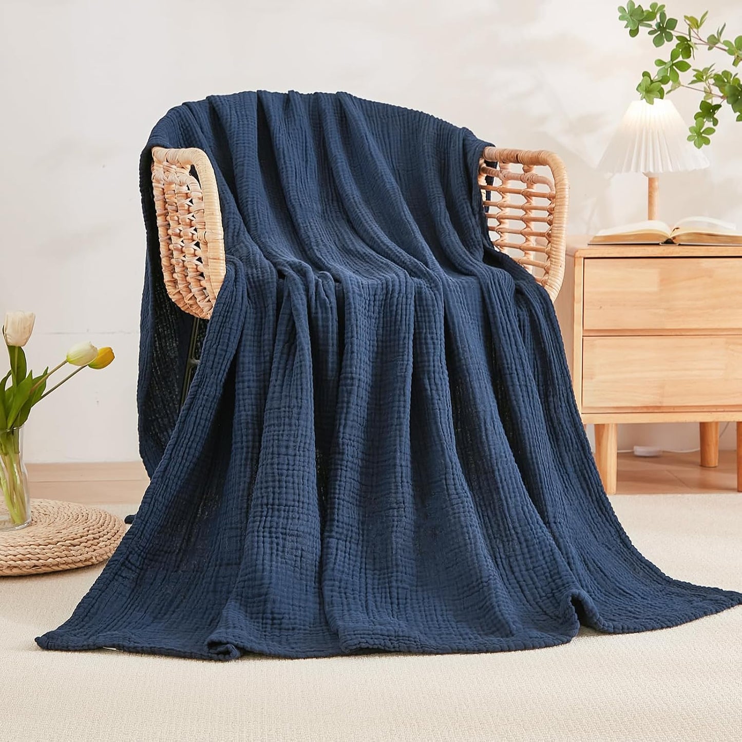 EMME Muslin Throw Blanket 100% Cotton Blankets for Couch Breathable Gauze All Season Soft and Lightweight Pre-Washed (Teal, 50"x70")