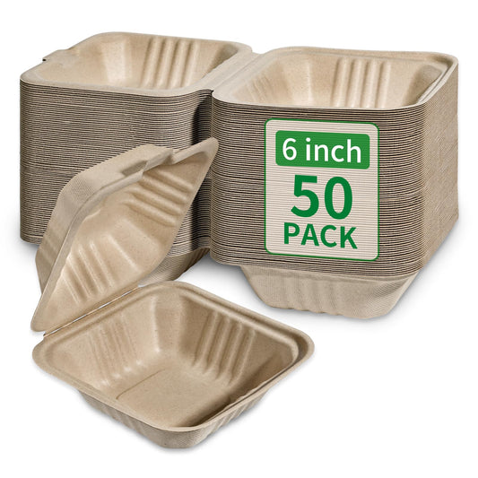 Aricsen 100 Pack 3 Compartment Compostable 8x9 Inch Takeout Lunch Box Containers with Lid To Go Take Out Clamshell for Food, Disposable Eco-Friendly Biodegradable Bagasse, PFAS-Free, Brown