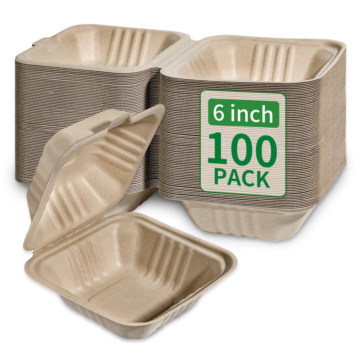 Aricsen 100 Pack 3 Compartment Compostable 8x9 Inch Takeout Lunch Box Containers with Lid To Go Take Out Clamshell for Food, Disposable Eco-Friendly Biodegradable Bagasse, PFAS-Free, Brown