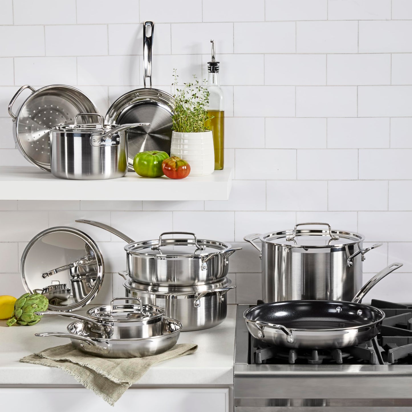 Cuisinart 12-Piece Cookware Set, MultiClad Pro Triple Ply Stainless Steel Cookware Set, Heat Surround Technology, Cool Grip Stick Handles, Oven Safe Up to 500°F, MCPS-12N, Silver