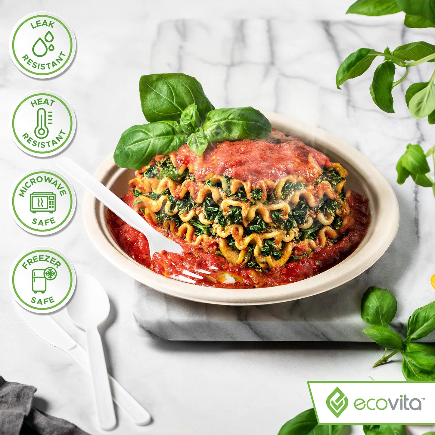 Ecovita 100% Compostable Paper Plates [9 in.] – 150 Disposable Plates Eco Friendly Sturdy Tree Free Liquid and Heat Resistant Alternative to Plastic or Paper Plates