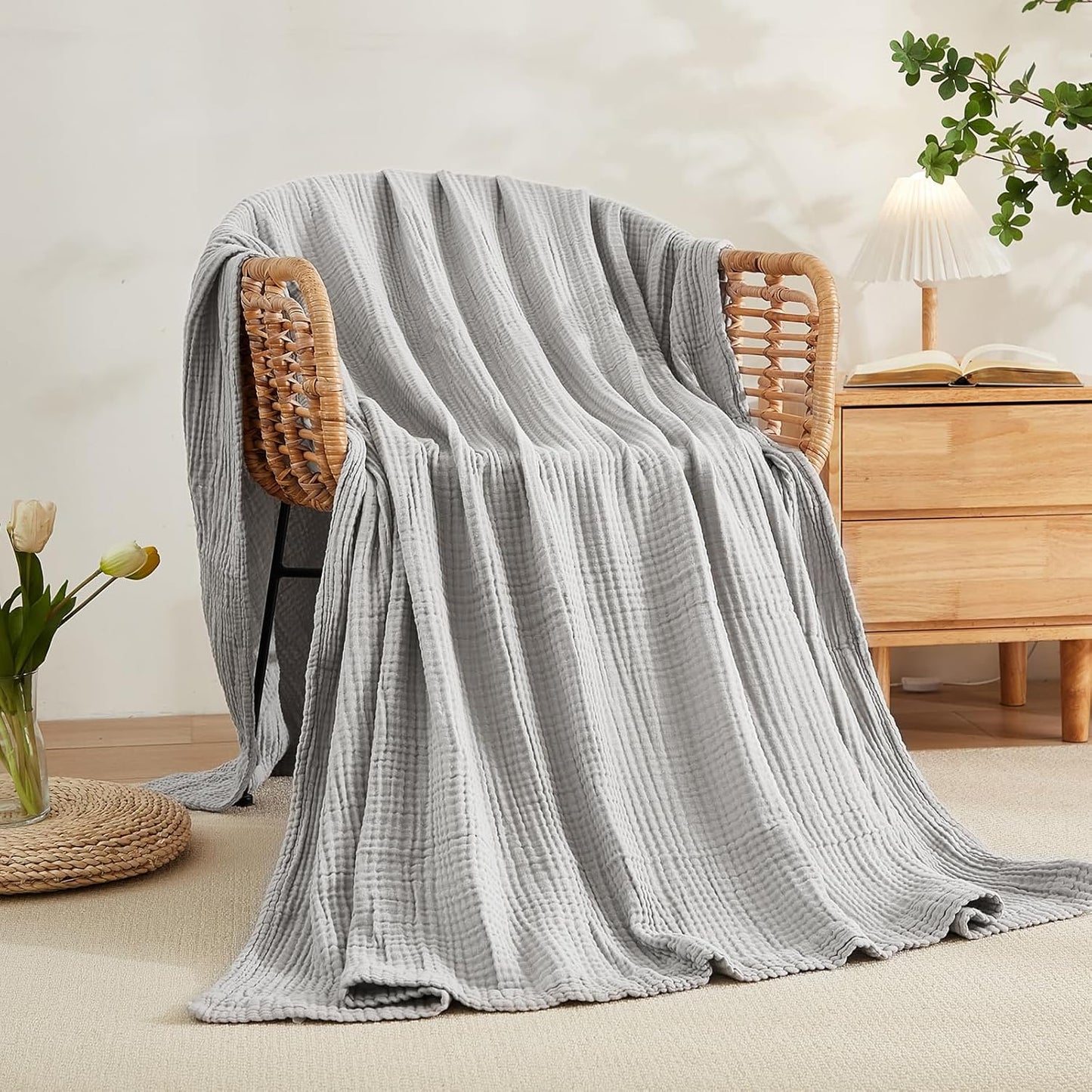 EMME Muslin Throw Blanket 100% Cotton Blankets for Couch Breathable Gauze All Season Soft and Lightweight Pre-Washed (Teal, 50"x70")