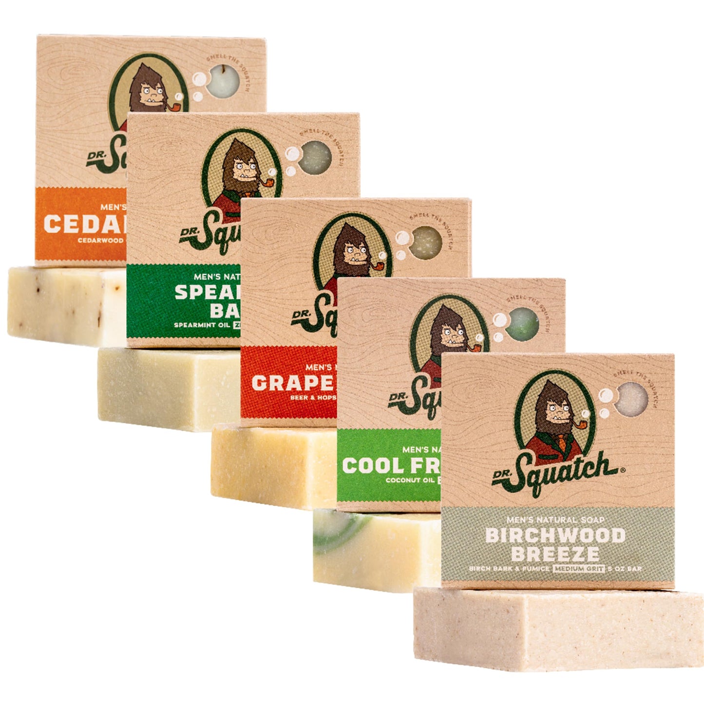 Dr. Squatch Natural Bar Soap for Men Variety Gift Set - Cold Process Soap No Harsh Chemicals - Rainforest Rapids, Coconut Castaway, Fresh Falls, Summer Citrus & Eucalyptus Greek Yogurt (5 oz, 5-Pack)