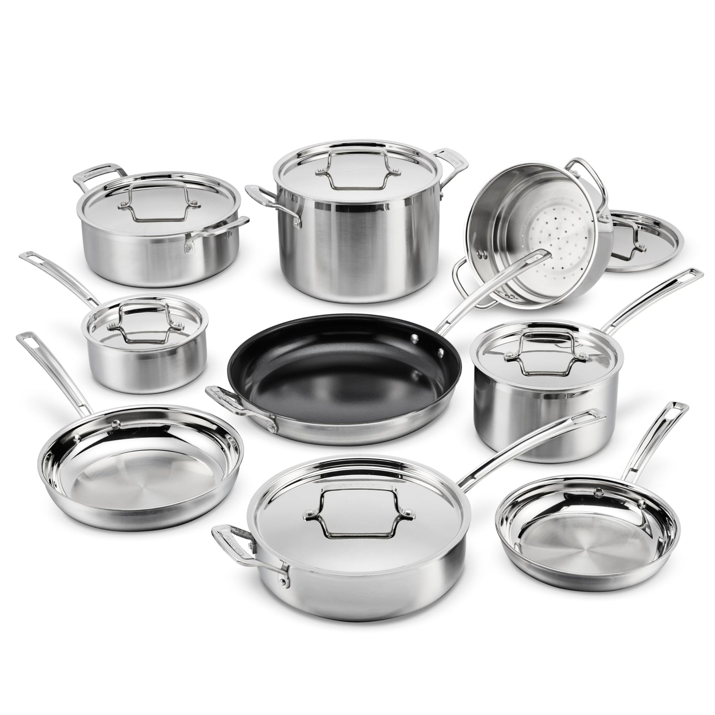 Cuisinart 12-Piece Cookware Set, MultiClad Pro Triple Ply Stainless Steel Cookware Set, Heat Surround Technology, Cool Grip Stick Handles, Oven Safe Up to 500°F, MCPS-12N, Silver