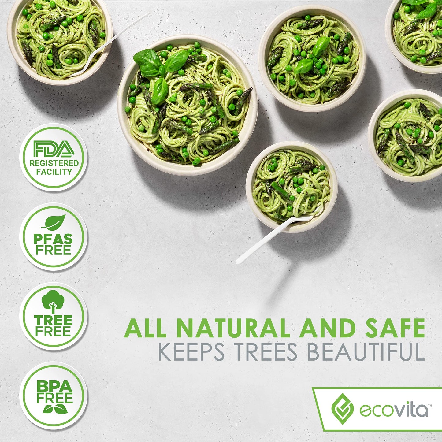 Ecovita 100% Compostable Paper Plates [9 in.] – 150 Disposable Plates Eco Friendly Sturdy Tree Free Liquid and Heat Resistant Alternative to Plastic or Paper Plates