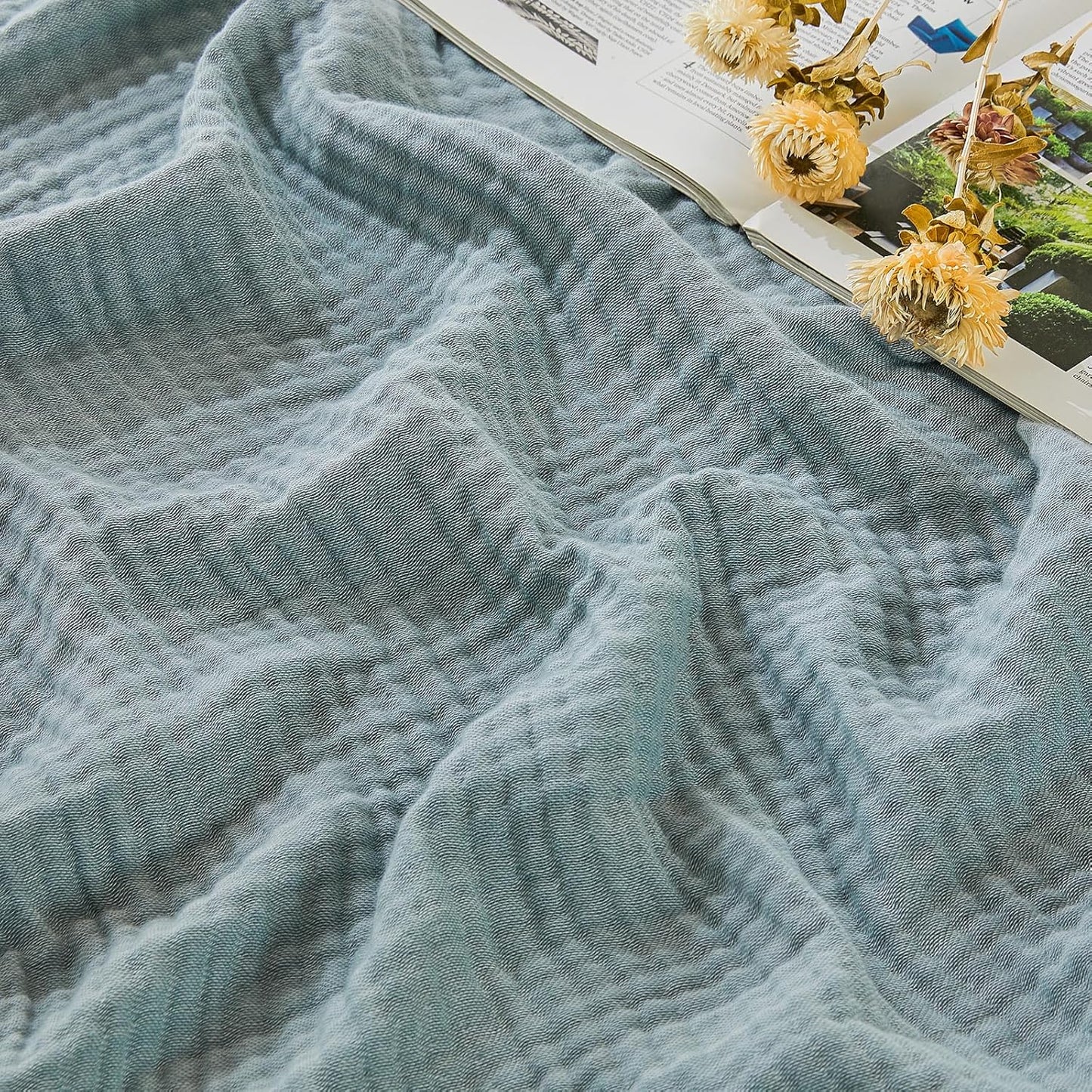EMME Muslin Throw Blanket 100% Cotton Blankets for Couch Breathable Gauze All Season Soft and Lightweight Pre-Washed (Teal, 50"x70")