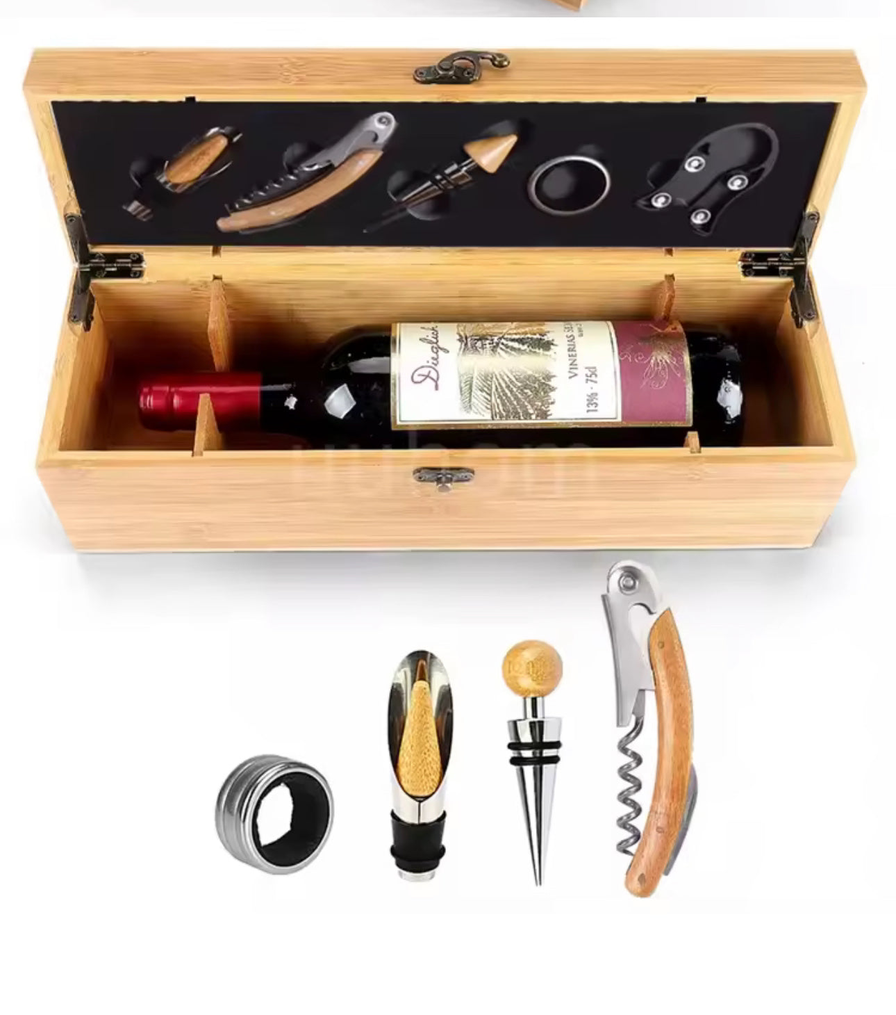 Eco-Luxury Bamboo Wine Gift Set | 5-Piece Bar Tool Kit with Corkscrew & Free Sustainable Custom Label