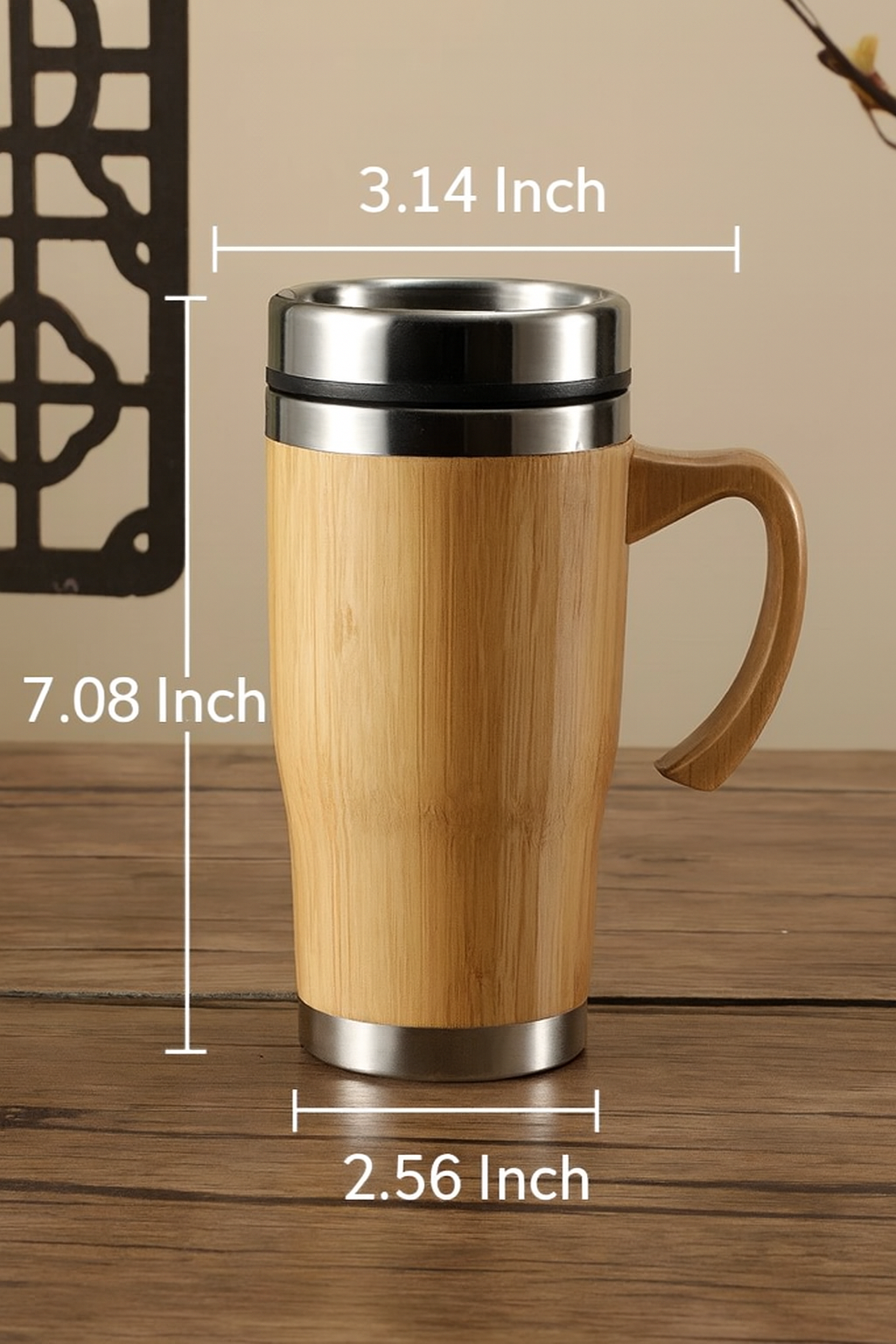 Bamboo Tumbler with Handle | Eco-Friendly Reusable Cup with Custom Label