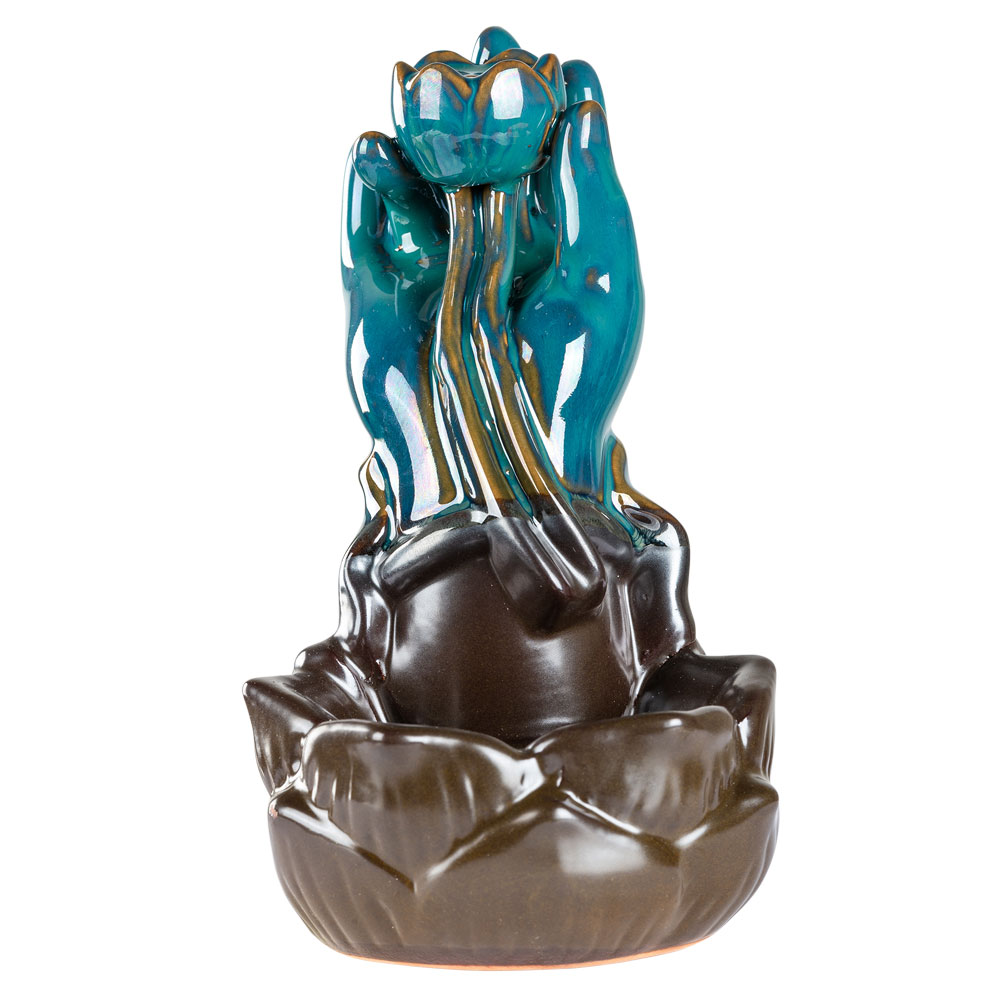 LARGE MUDRA HAND WITH LOTUS BACKFLOW CONE BURNER